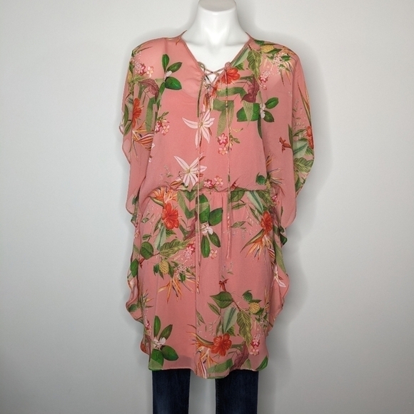 Express Dresses & Skirts - ✨3/$15 Express pink floral tie neck mini dress long blouse M